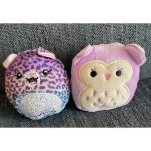 Squishmallow Squishville Plush Lot of 2 Holly The Owl Kat Leopard Mini 2 Inch